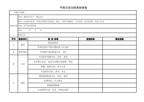 节假日安全隐患排查表