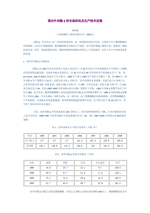 国内外双酚A的市场状况及生产技术进展