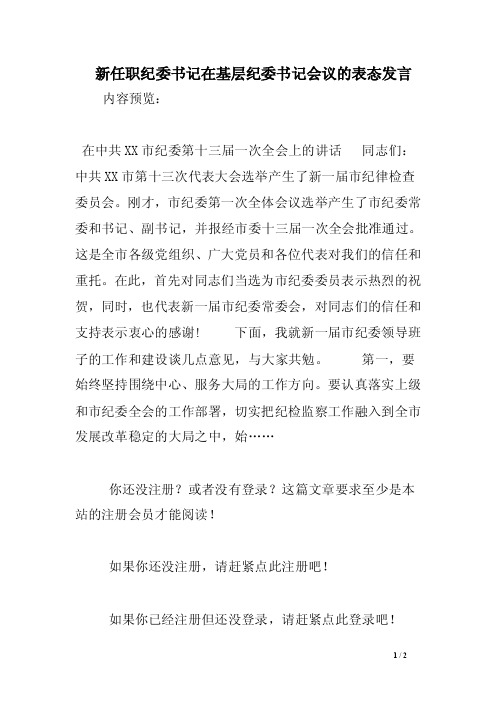 新任职纪委书记在基层纪委书记会议的表态发言