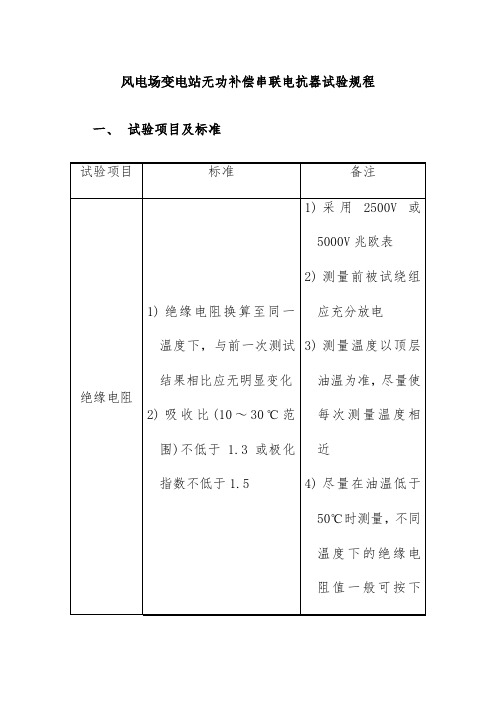 风电场变电站无功补偿串联电抗器试验规程