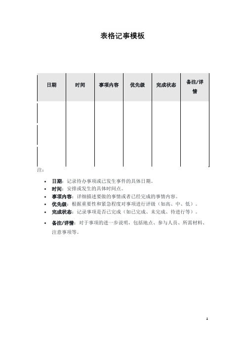 表格记事模板