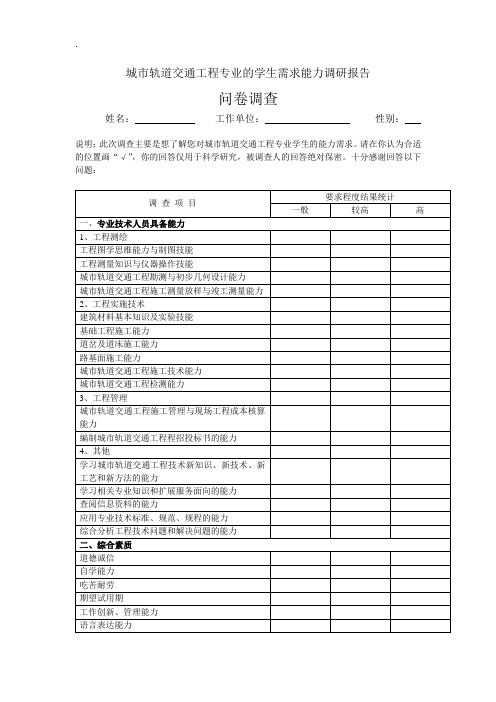 城轨专业学生需求调研问卷(企业)样例