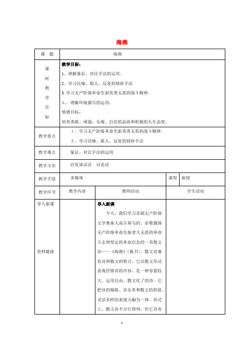 八年级语文下册教案(新人教版)：第二单元 9海燕