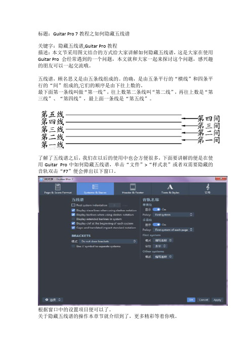 Guitar Pro 7教程之如何隐藏五线谱