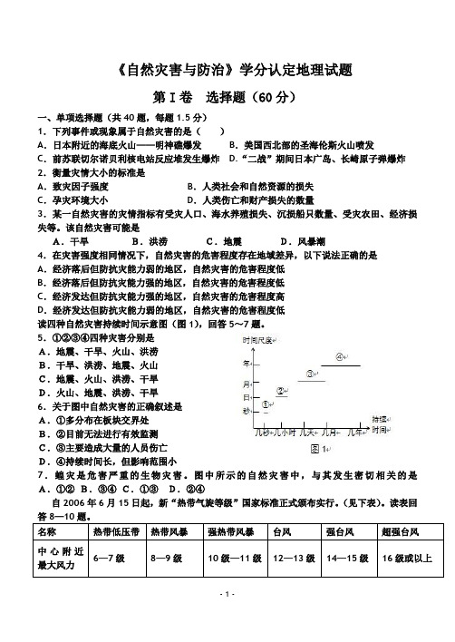 高中地理_选修五《自然灾害与防治》测试题