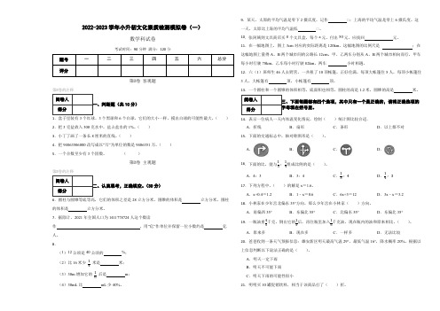 小升初文化素质检测模拟卷(一)(试题)人教版六年级下册数学