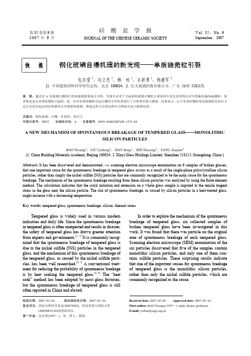 钢化玻璃自爆机理的新发现——单质硅微粒引裂(英文)