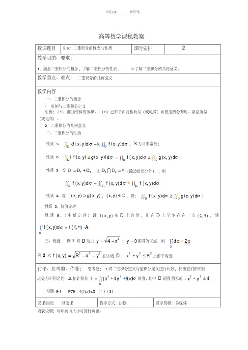 高等数学-多元函数微分学教案