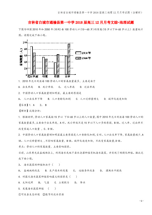 吉林省白城市通榆县第一中学2018届高三地理12月月考试题(含解析)