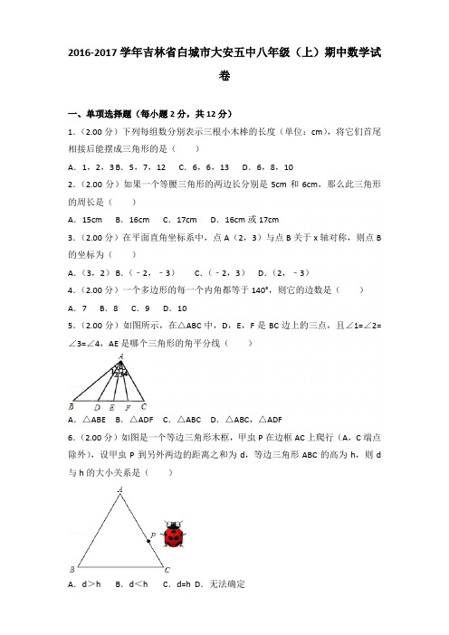 【真卷】2016-2017年吉林省白城市大安五中八年级(上)数学期中试卷带答案