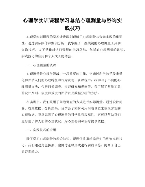 心理学实训课程学习总结心理测量与咨询实践技巧