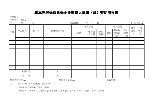 基本养老保险参保企业缴费人员增(减)变动申报表