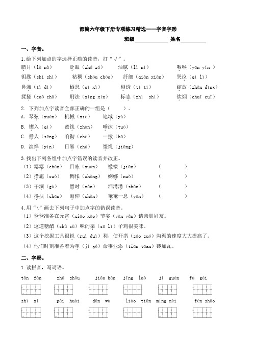 部编版小学语文六年级下册专题练习精选——字音字形含答案