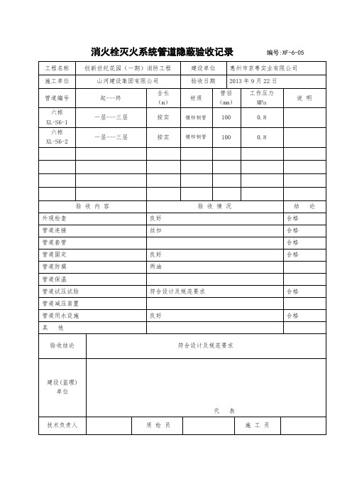 6栋消火栓隐蔽验收记录