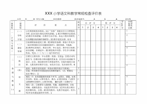 XXX小学语文科教学常规检查评价表