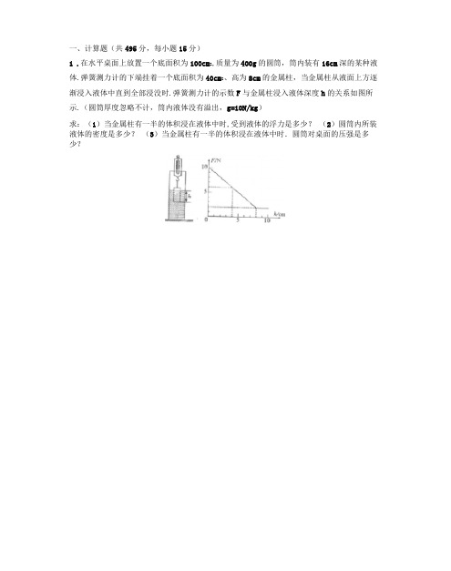 全国中考物理力学压轴题