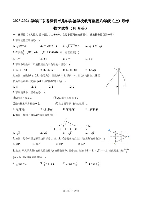 2023-2024学年广东省深圳市龙华实验学校教育集团八年级(上)月考数学试卷(10月份)(含解析)