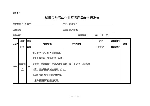 城区公共汽车企业服务质量考核标准表