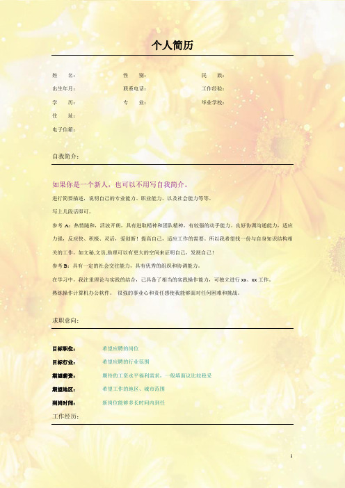 彩色个人简历模板-淡黄色的菊花