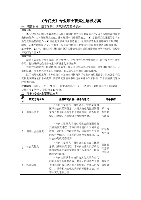 专门史专业硕士研究生培养方案