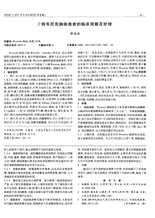 2例韦尼克脑病患者的临床观察及护理