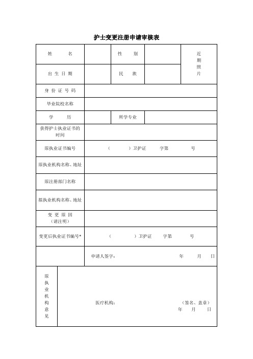 护士变更注册申请审核表