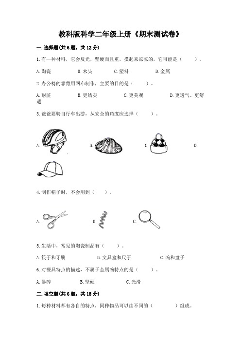 教科版科学二年级上册《期末测试卷》完整答案