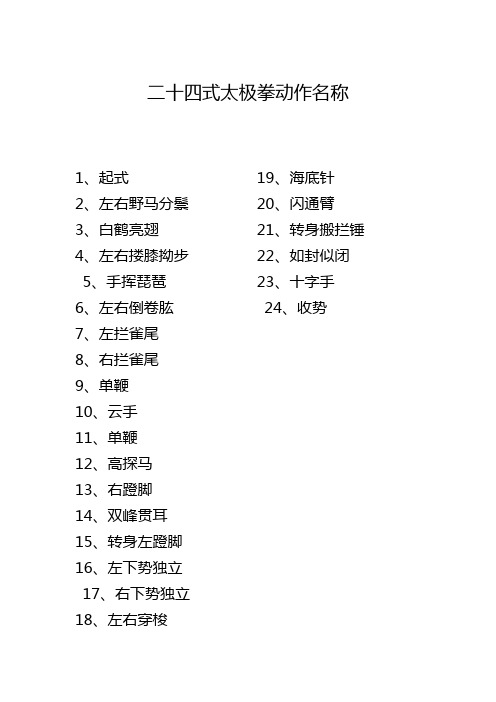 24式,42式太极拳动作名称