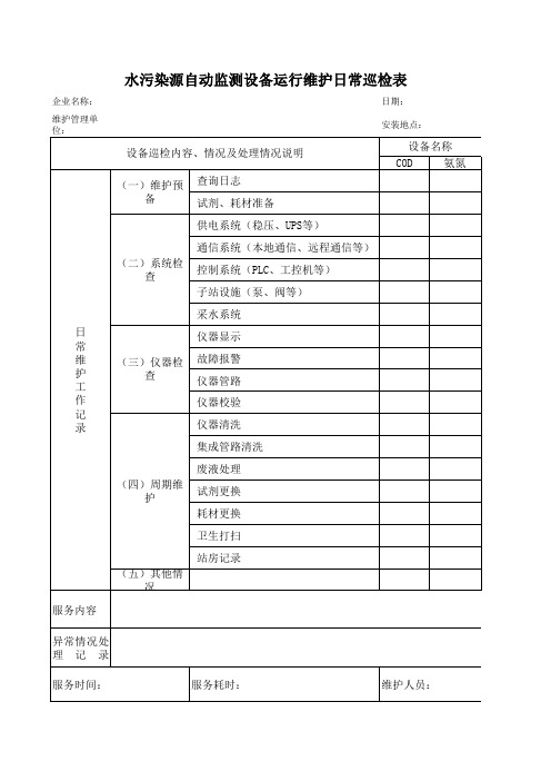 水污染源自动监测设备运行维护日常巡检表