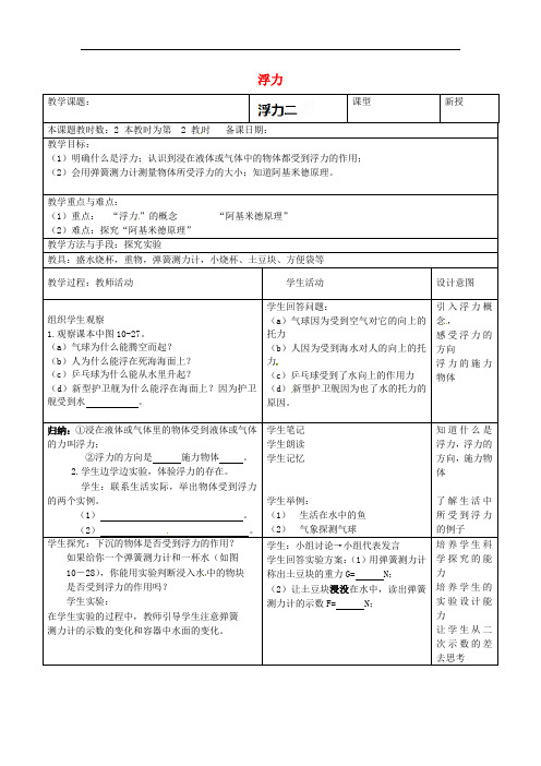 《浮力(第2课时)》教案 (高效课堂)2022年人教版 (2)