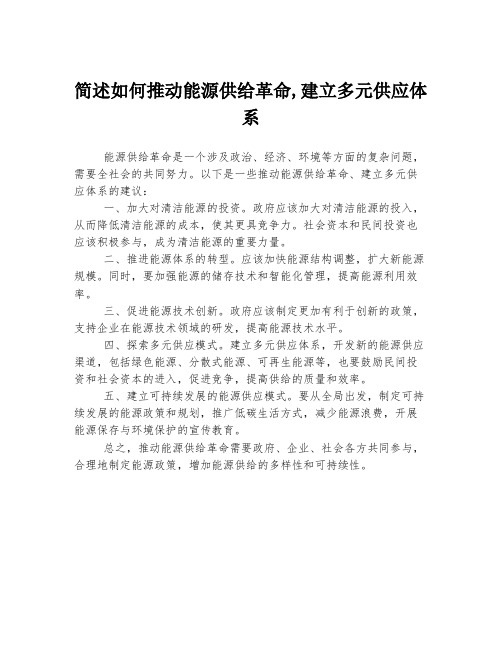 简述如何推动能源供给革命,建立多元供应体系