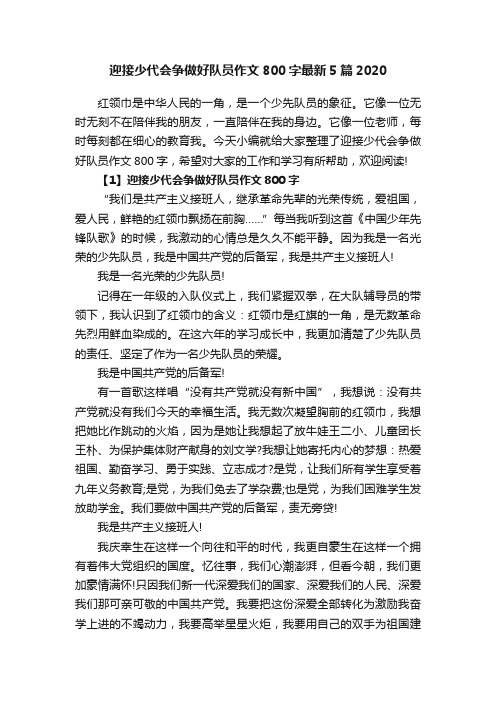 迎接少代会争做好队员作文800字最新5篇2020