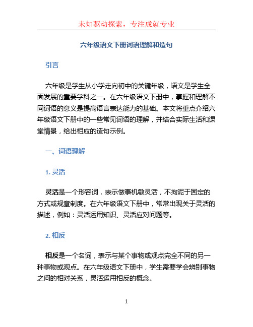 六年级语文下册词语理解和造句