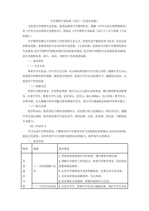 中小学教师专业标准