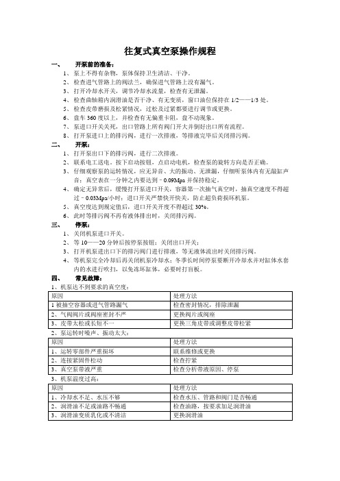 往复式真空泵操作规程