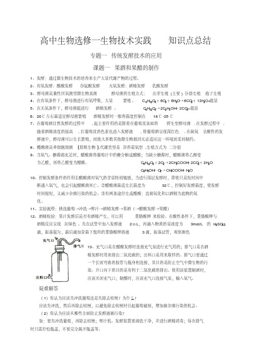 高中生物选修一生物技术实践知识点总结