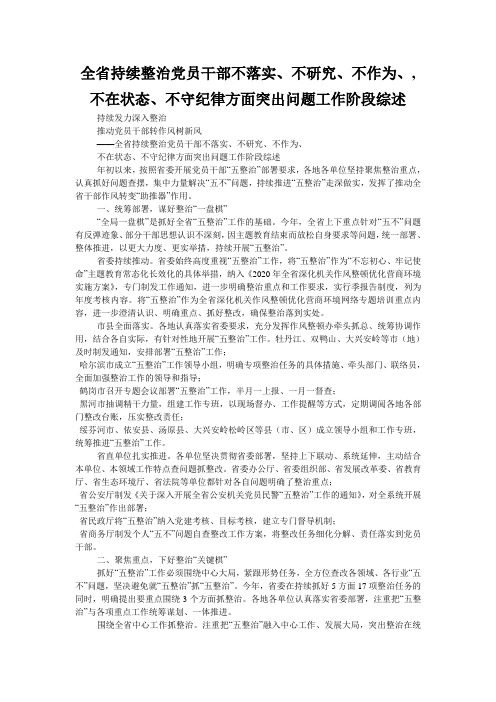 全省持续整治党员干部不落实、不研究、不作为、,不在状态、不守纪律方面突出问题工作阶段综述