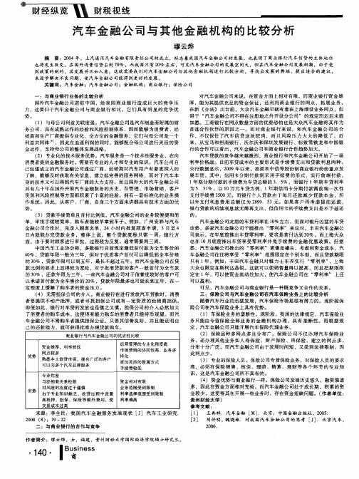 汽车金融公司与其他金融机构的比较分析