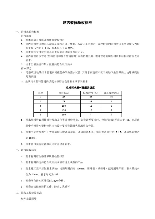 星级酒店装修验收标准