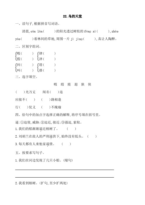 部编本五年级上册语文：22鸟的天堂课课练-优质课资料word版