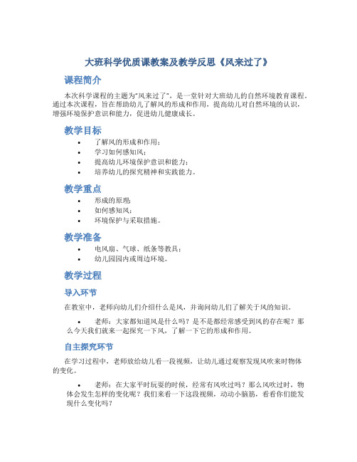 大班科学优质课教案及教学反思《风来过了》