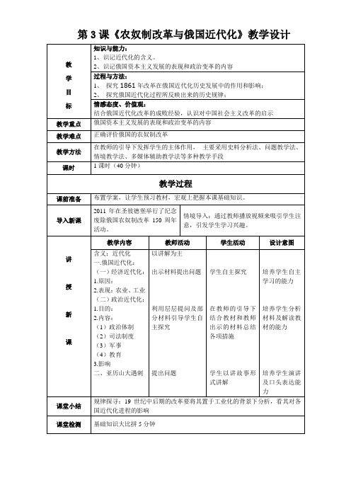 高中历史选修1教案-第12课 俄国农奴制改革-岳麓版