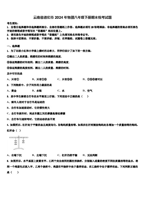 云南省德宏市2024年物理八年级下册期末统考试题含解析