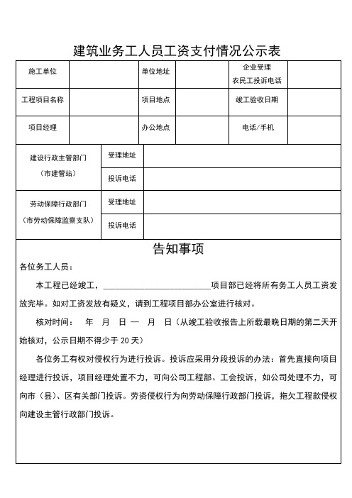 建筑业农民工工资支付公示表