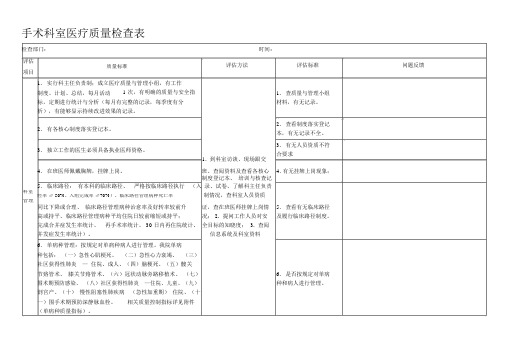 手术科室医疗质量检查表