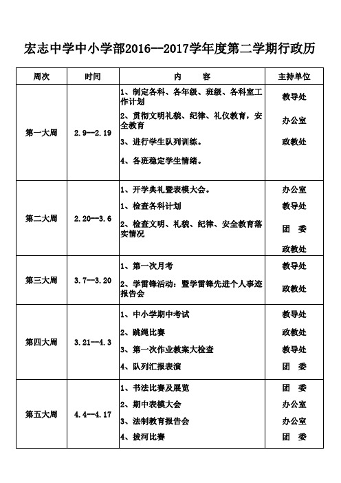 2016--2017第二学期行政历