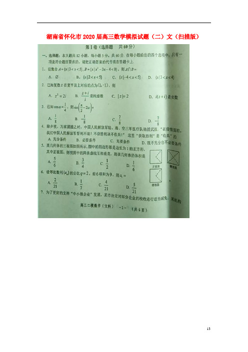 湖南省重点高中2020届高三数学模拟试题(二)文(扫描版)