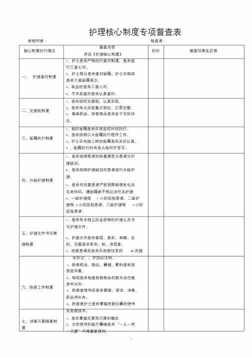 护理核心制度考核表