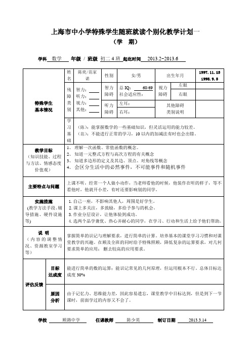 (初二下)个别化教学计划套表 2