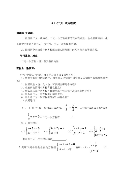 二元一次方程组导学案